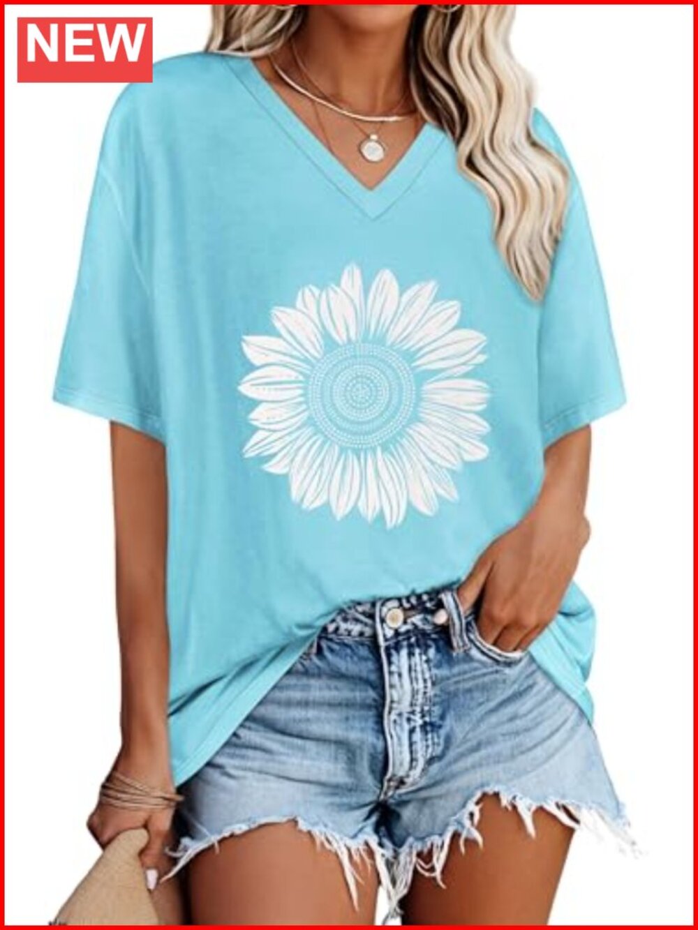 Oversized Graphic V-Neck Tee Women Summer Casual Short Sleeve Soft Flowy Top
